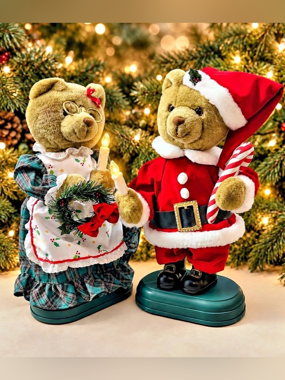 Animated Musical Santa & Mrs. Claus Christmas Bear Set — Tested & Working